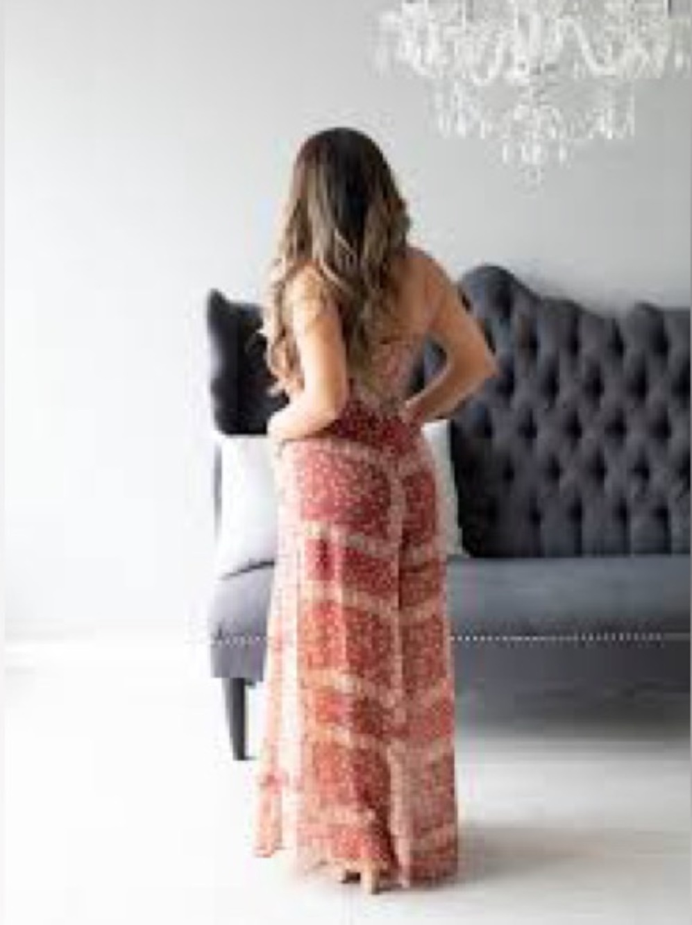 Pie In The Sky Coral Pink Patchwork Paisley Smocked Wide Leg Jumpsuit Large